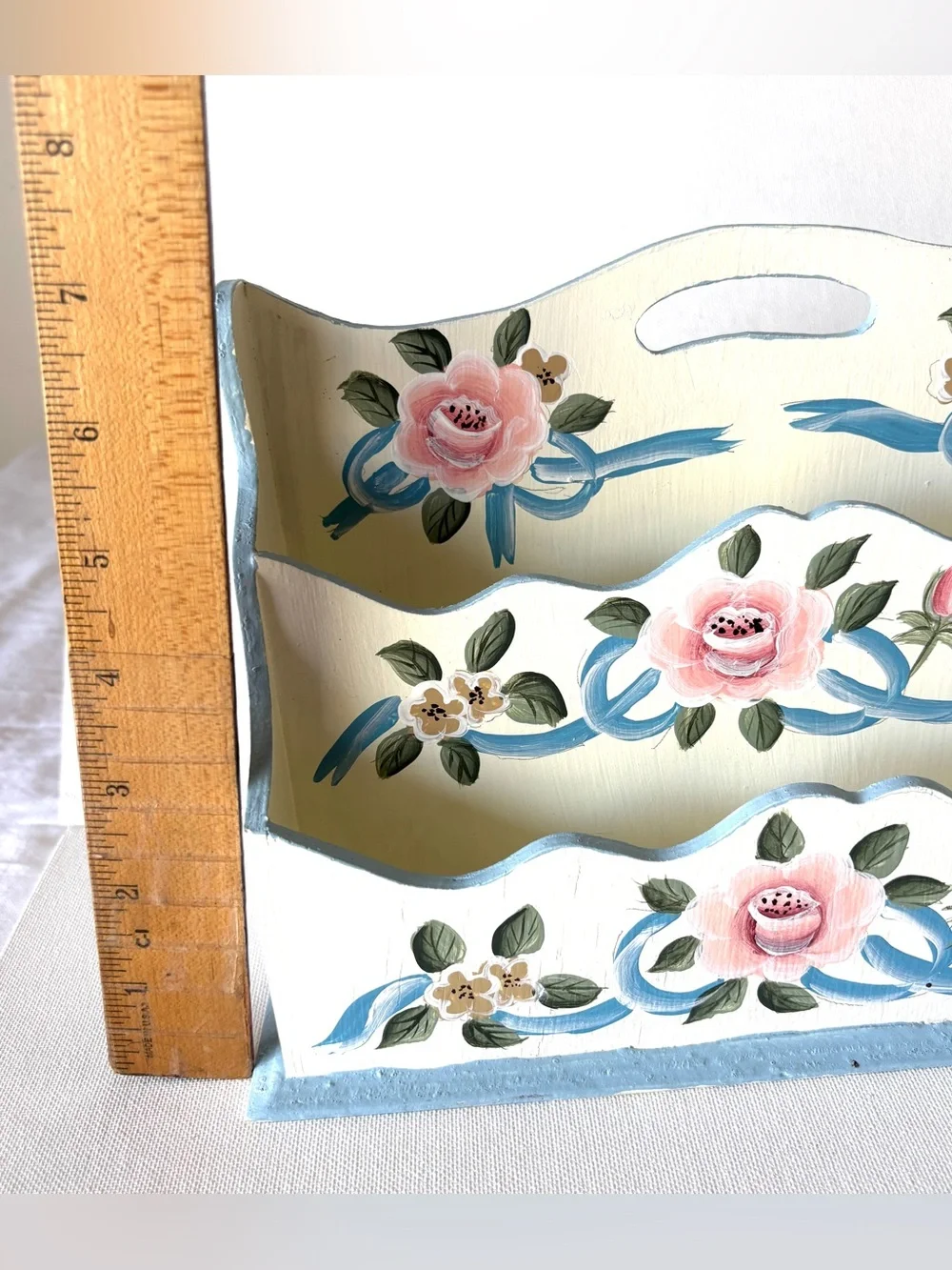 Letter Organizer Scalloped Wood Hand Painted Cottagecore Floral Vintage Organize